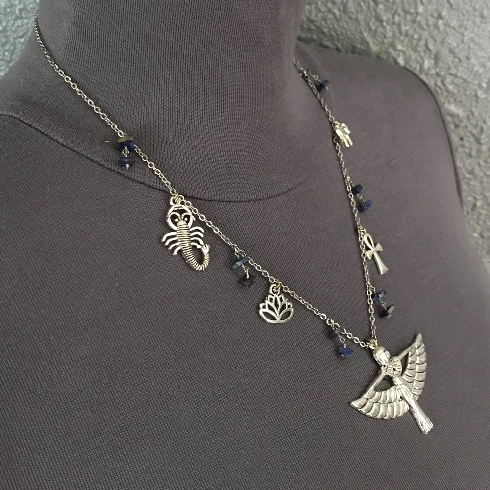 “Great Mother Isis” Goddess Egyptian Mythology Handmade Necklace, Lapis Lazuli - Picture 9 of 15